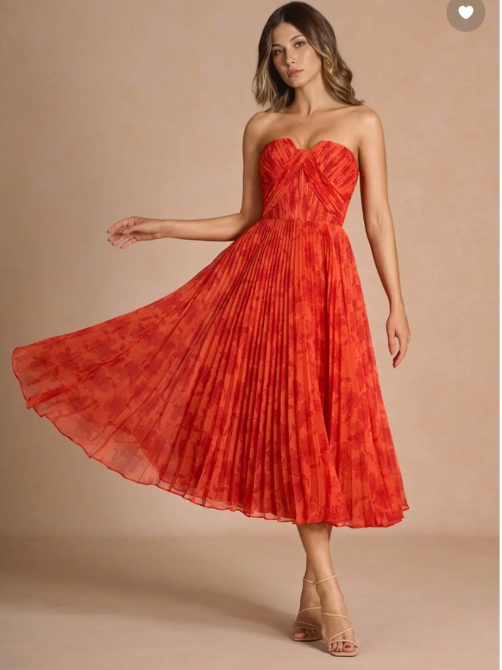 Azazie Lyanna Tangerine Pleated Midi Dress Size 12 Prom Wedding Cocktail Formal